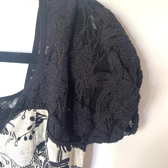 Anthropologie Jumpsuit Wide Leg Women 0 Crop Leaf Floral Black Lace Short Sleeve - Picture 5 of 12